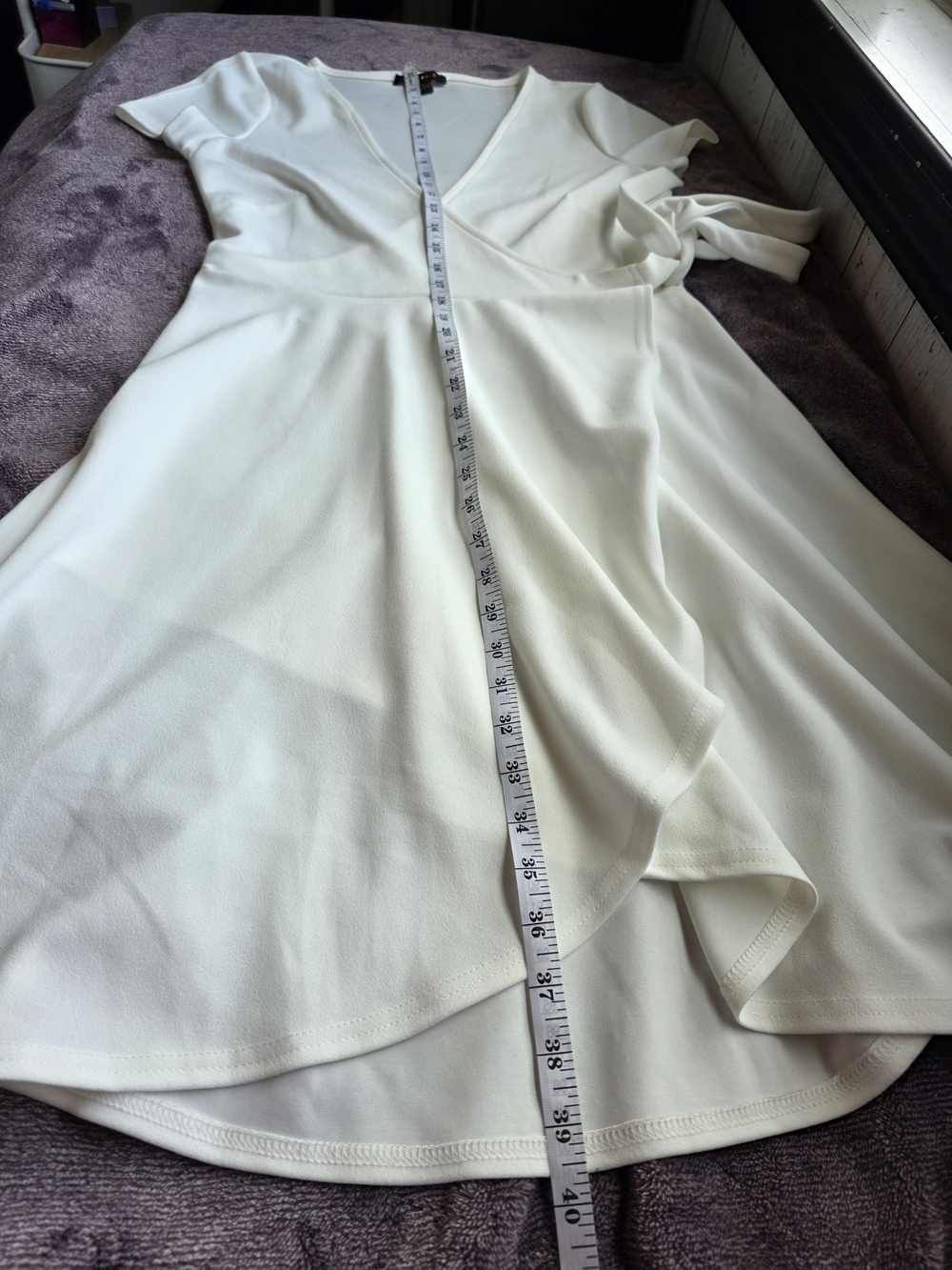 Revamped Ivory Faux Wrap Midi Dress | XL | Short Sleeve Tie Waist - Picture 7 of 10